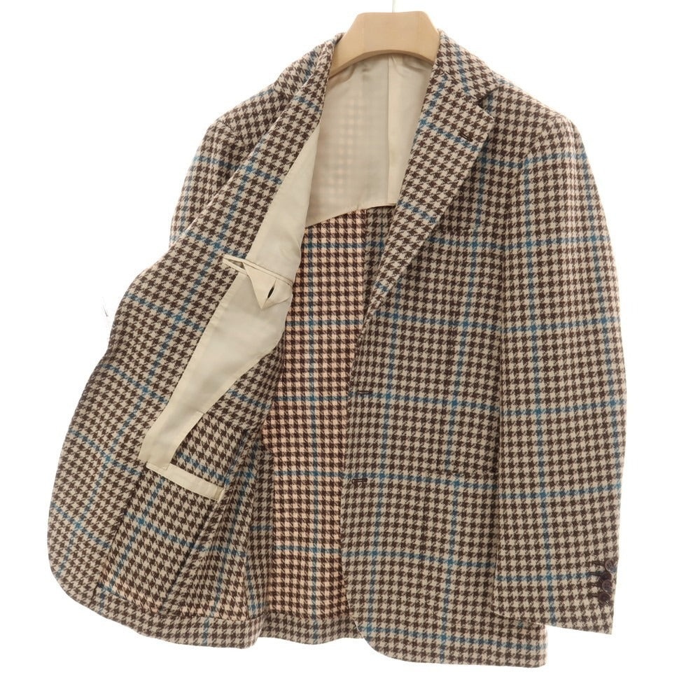 【中古】リングヂャケット RING JACKET ウールシルク チェック 3B テーラードジャケット ベージュxブラウン【サイズ46】【 状態ランクA 】【 メンズ 】