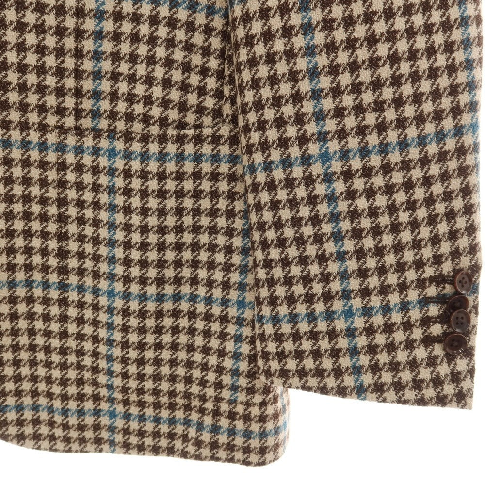 【中古】リングヂャケット RING JACKET ウールシルク チェック 3B テーラードジャケット ベージュxブラウン【サイズ46】【 状態ランクA 】【 メンズ 】