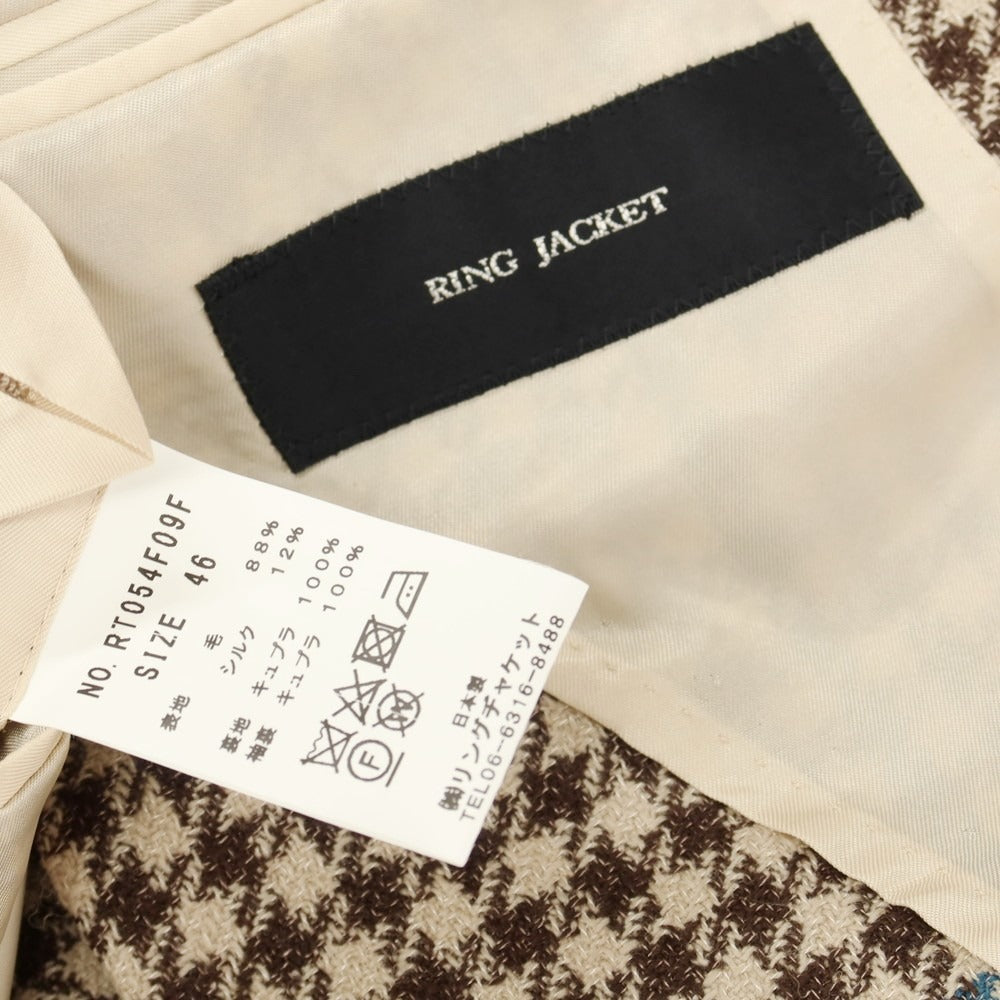 【中古】リングヂャケット RING JACKET ウールシルク チェック 3B テーラードジャケット ベージュxブラウン【サイズ46】【 状態ランクA 】【 メンズ 】