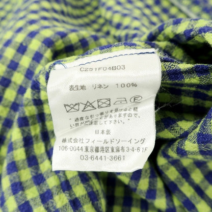 【中古】カル Cale リネン チェック イタリアンカラー カジュアルシャツ ライトグリーンxネイビー【サイズ3】【 状態ランクB 】【 メンズ 】