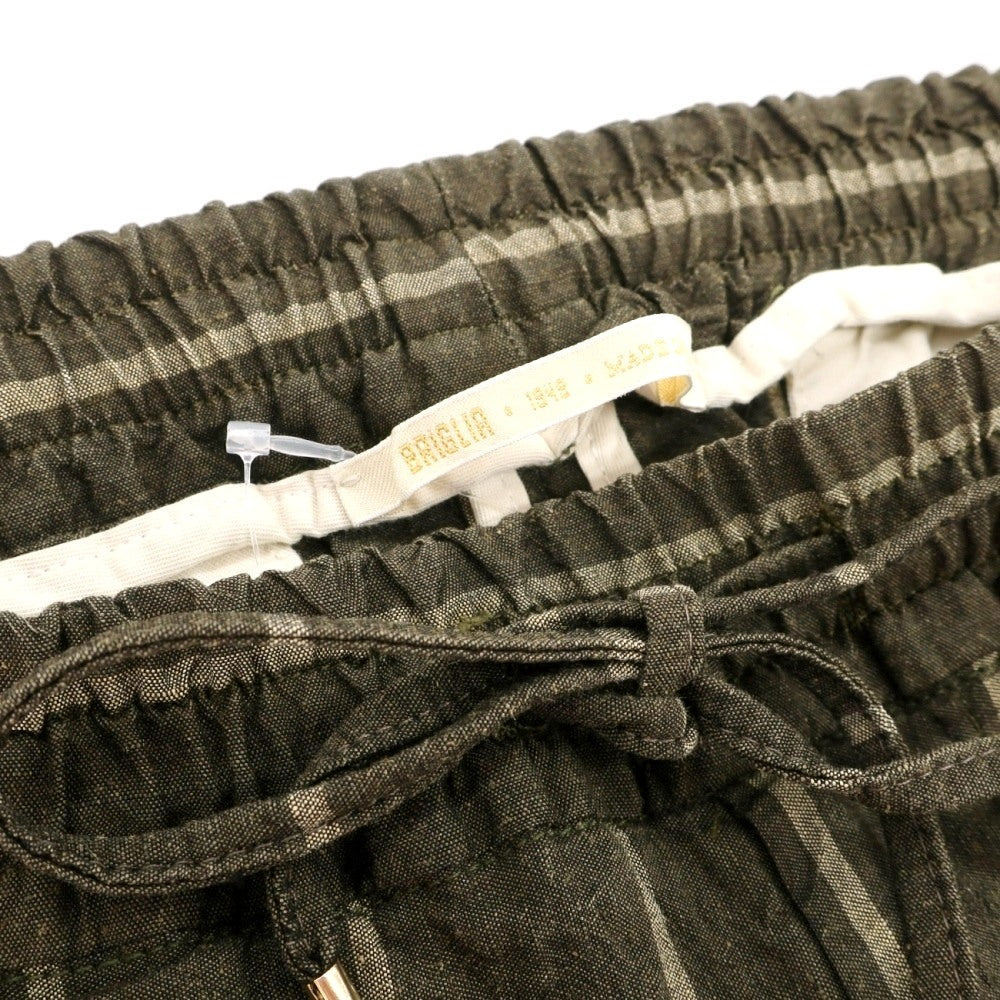 【中古】ブリリア1949 BRIGLIA 1949 リネンレーヨン ストライプ イージーパンツ ダークカーキ【サイズ46】【 状態ランクB 】【 メンズ 】