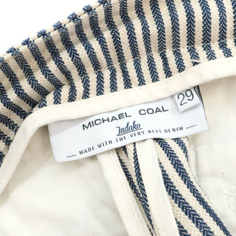 【中古】マイケルコール MICHAEL COAL コットンリネン ストライプ カジュアルスラックスパンツ ネイビーxホワイト【サイズ29】【 状態ランクA 】【 メンズ 】