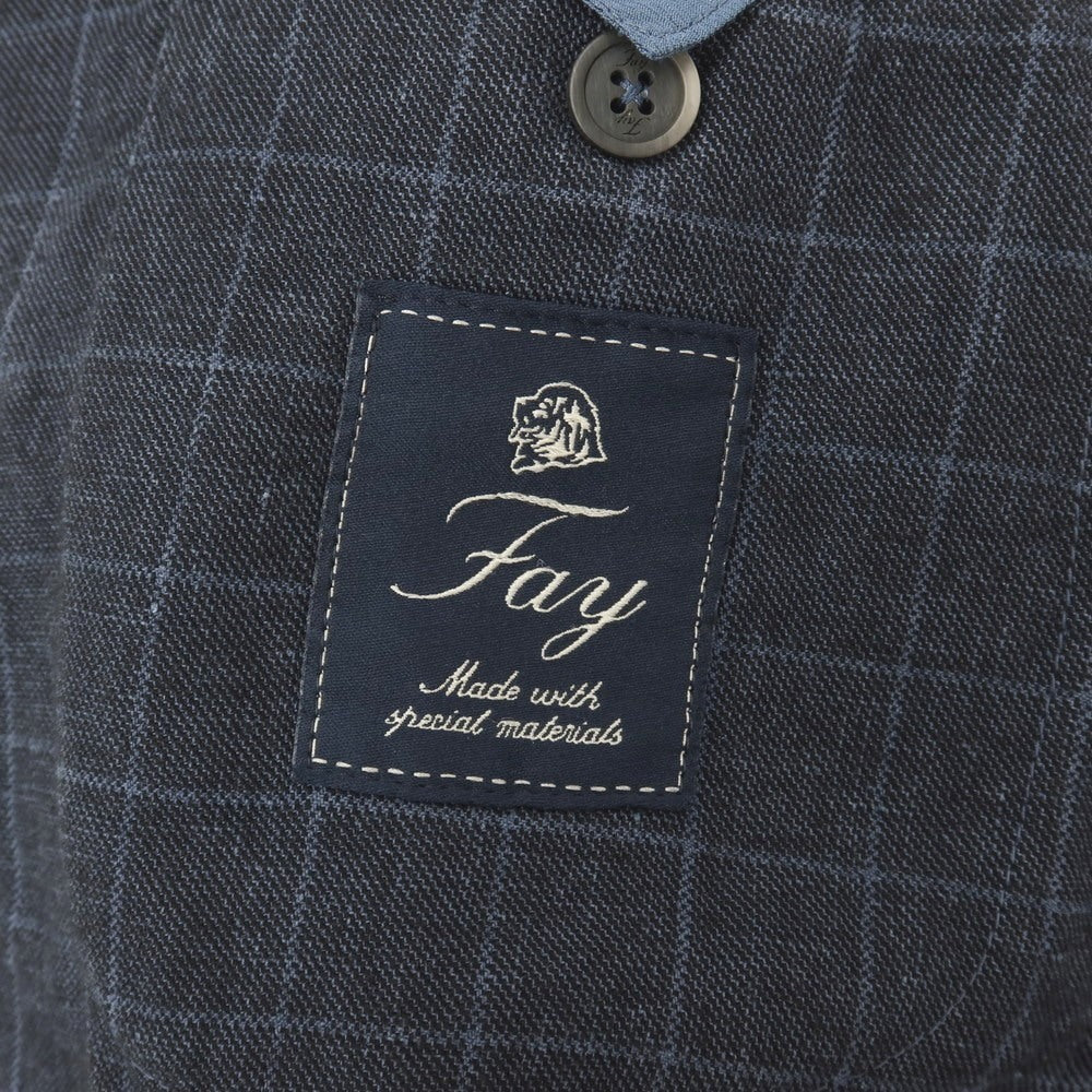【中古】フェイ FAY リネンコットン チェック 2B カジュアルジャケット ネイビー【サイズ48】【 状態ランクB 】【 メンズ 】
