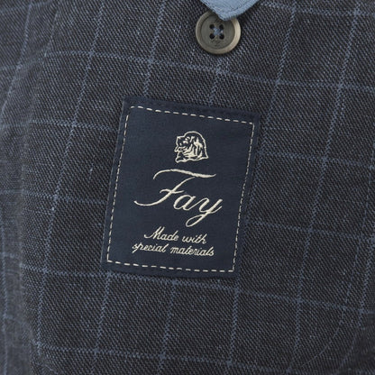 【中古】フェイ FAY リネンコットン チェック 2B カジュアルジャケット ネイビー【サイズ48】【 状態ランクB 】【 メンズ 】