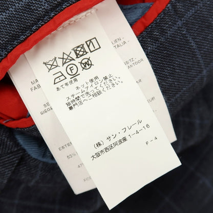 【中古】フェイ FAY リネンコットン チェック 2B カジュアルジャケット ネイビー【サイズ48】【 状態ランクB 】【 メンズ 】