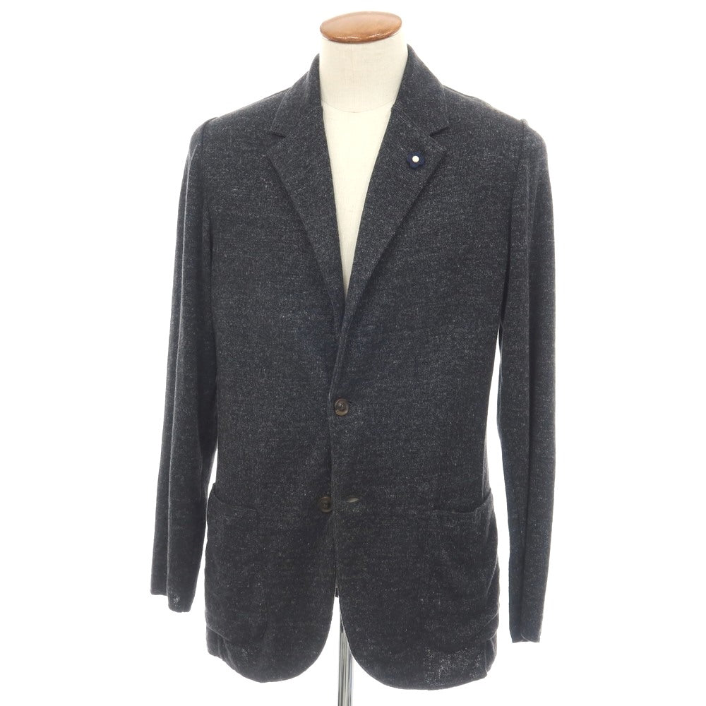 【中古】ラルディーニ LARDINI リネンコットン 2B ニットジャケット ダークグレー【サイズM】【 状態ランクB 】【 メンズ 】
