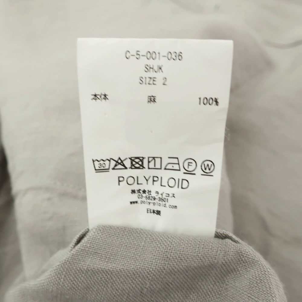 【中古】ポリプロイド POLYPLOID リネン ショートカラー カジュアルシャツ ライトグレー【サイズ2】【 状態ランクB 】【 メンズ 】