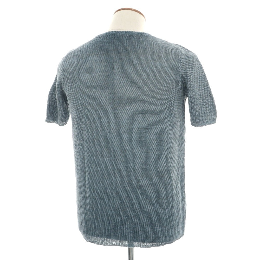 【中古】ロベルトコリーナ ROBERTO COLLINA リネン クルーネック 半袖 プルオーバーニット ターコイズ系【サイズ48】【 状態ランクB 】【 メンズ 】