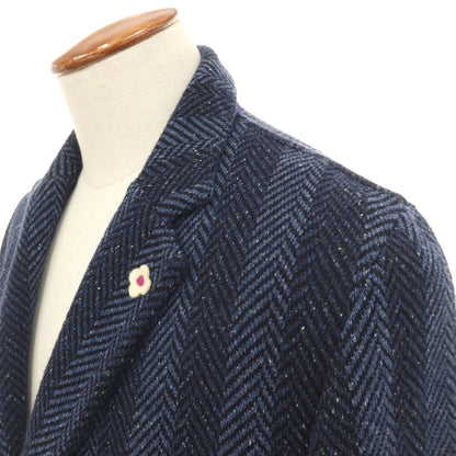 【中古】ラルディーニ LARDINI ウールナイロンシルクヘリンボーン ストライプ 2B ニットジャケット ネイビーxブルー【サイズM】【 状態ランクB 】【 メンズ 】