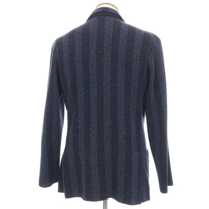【中古】ラルディーニ LARDINI ウールナイロンシルクヘリンボーン ストライプ 2B ニットジャケット ネイビーxブルー【サイズM】【 状態ランクB 】【 メンズ 】