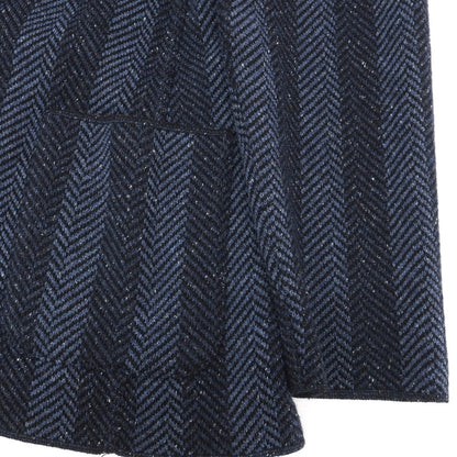 【中古】ラルディーニ LARDINI ウールナイロンシルクヘリンボーン ストライプ 2B ニットジャケット ネイビーxブルー【サイズM】【 状態ランクB 】【 メンズ 】