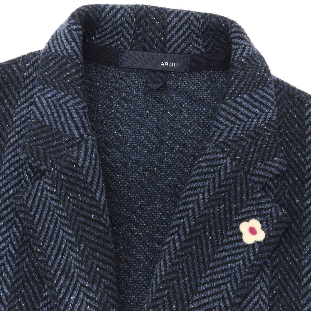 【中古】ラルディーニ LARDINI ウールナイロンシルクヘリンボーン ストライプ 2B ニットジャケット ネイビーxブルー【サイズM】【 状態ランクB 】【 メンズ 】
