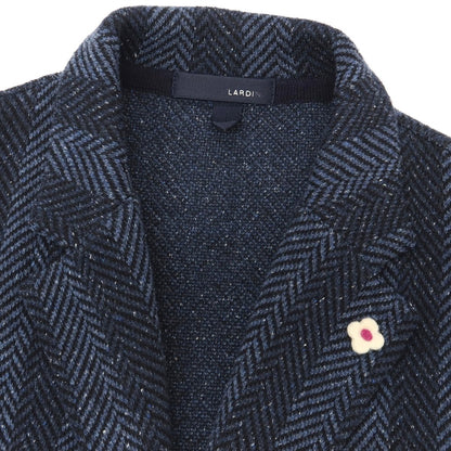 【中古】ラルディーニ LARDINI ウールナイロンシルクヘリンボーン ストライプ 2B ニットジャケット ネイビーxブルー【サイズM】【 状態ランクB 】【 メンズ 】