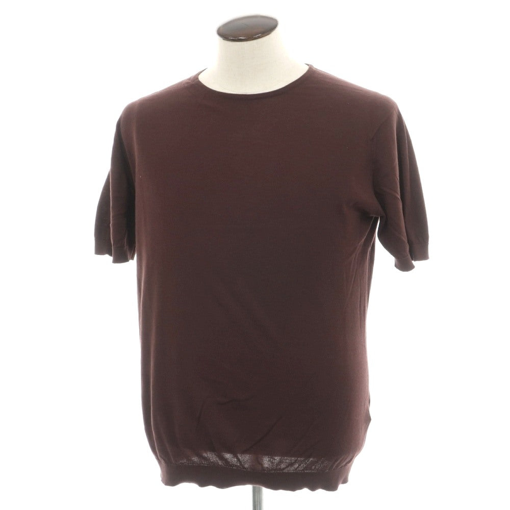【中古】ジョンスメドレー JOHN SMEDLEY シーアイランドコットン クルーネック ハイゲージ 半袖 プルオーバーニット ブラウン【サイズL】【 状態ランクC 】【 メンズ 】