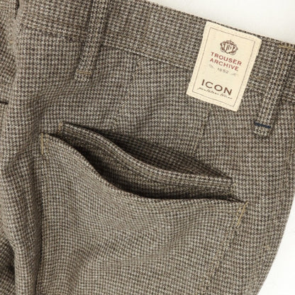 【中古】アイコン ICON ウールナイロン ハウンドトゥース カジュアルスラックスパンツ ダークブラウンxグレージュ【サイズ44】【 状態ランクB 】【 メンズ 】