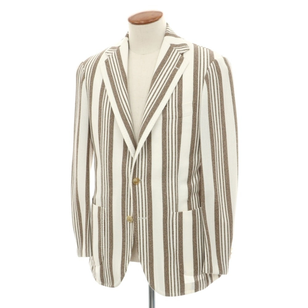 【中古】リングヂャケット RING JACKET MEISTER コットン ストライプ 3B テーラードジャケット ホワイトxブラウン【サイズ46】【 状態ランクB 】【 メンズ 】
