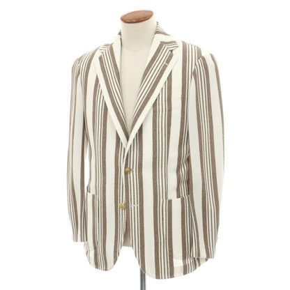 【中古】リングヂャケット RING JACKET MEISTER コットン ストライプ 3B テーラードジャケット ホワイトxブラウン【サイズ46】【 状態ランクB 】【 メンズ 】
