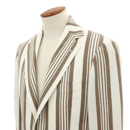 【中古】リングヂャケット RING JACKET MEISTER コットン ストライプ 3B テーラードジャケット ホワイトxブラウン【サイズ46】【 状態ランクB 】【 メンズ 】