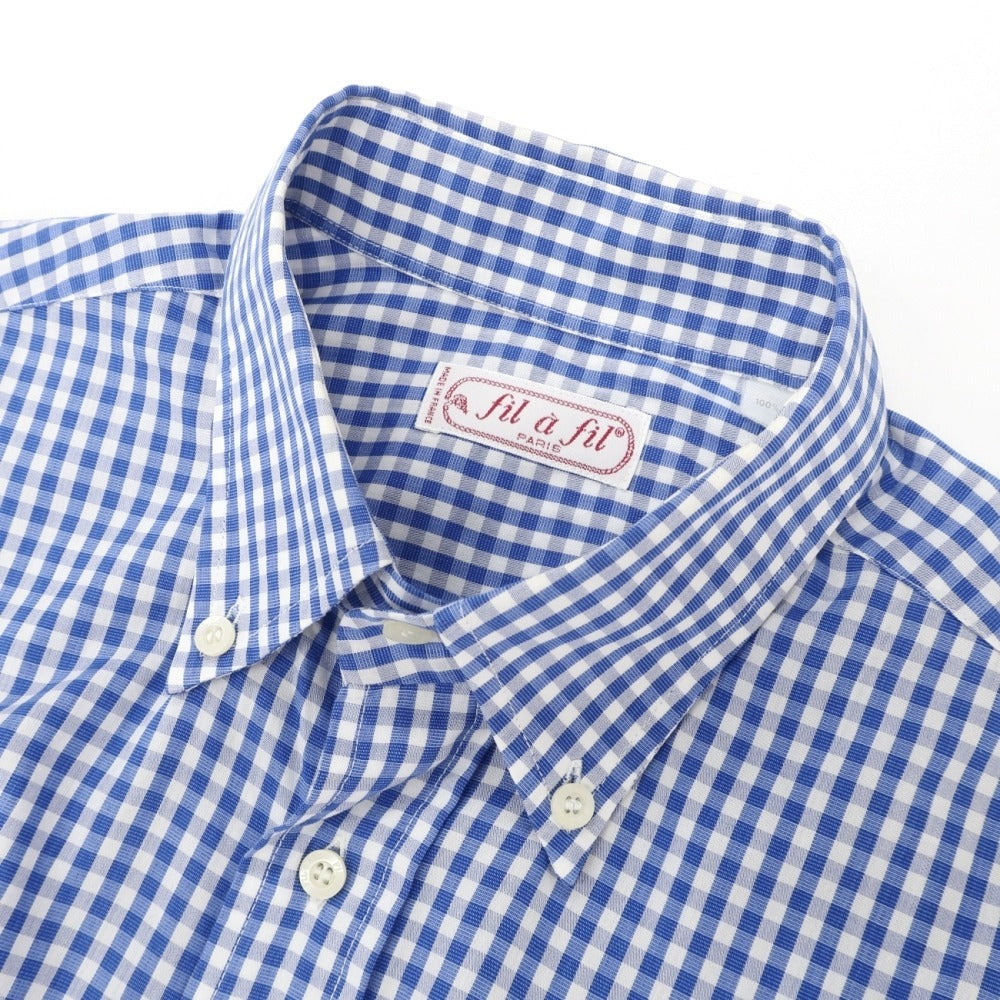 【中古】フィルアフィル fil a fil コットン ギンガムチェック ボタンダウンカラー 半袖シャツ ブルーxホワイト【サイズ3】【 状態ランクC 】【 メンズ 】