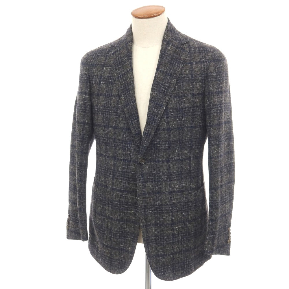 【中古】スティレ ラティーノ STILE LATINO ラビットコットンナイロンリネン チェック 3B テーラードジャケット グレーxネイビー【サイズ48】【 状態ランクB 】【 メンズ 】