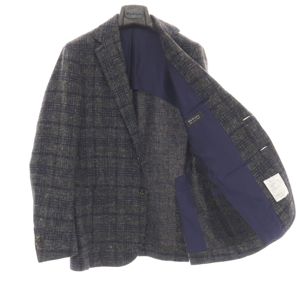 【中古】スティレ ラティーノ STILE LATINO ラビットコットンナイロンリネン チェック 3B テーラードジャケット グレーxネイビー【サイズ48】【 状態ランクB 】【 メンズ 】