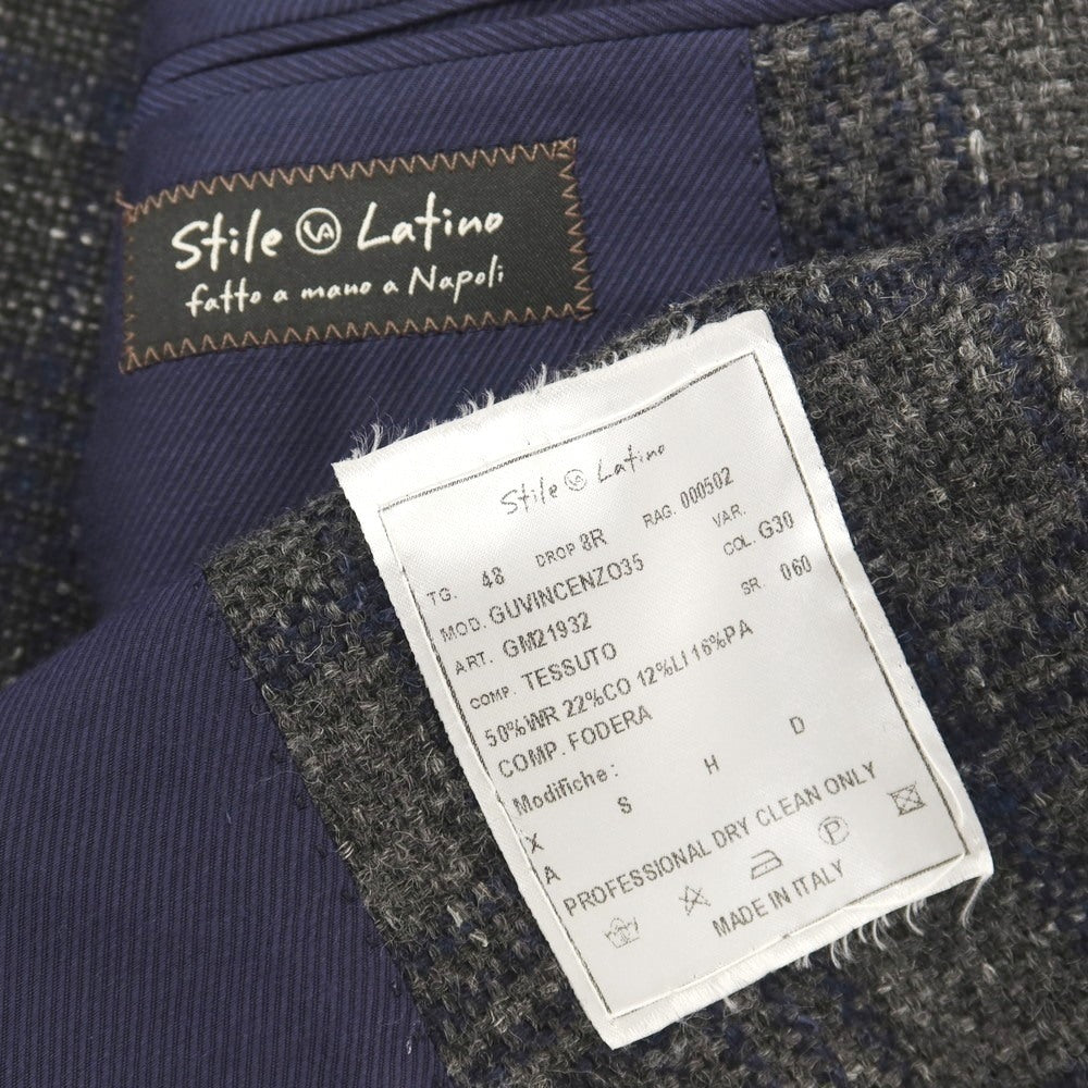 【中古】スティレ ラティーノ STILE LATINO ラビットコットンナイロンリネン チェック 3B テーラードジャケット グレーxネイビー【サイズ48】【 状態ランクB 】【 メンズ 】