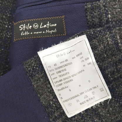 【中古】スティレ ラティーノ STILE LATINO ラビットコットンナイロンリネン チェック 3B テーラードジャケット グレーxネイビー【サイズ48】【 状態ランクB 】【 メンズ 】