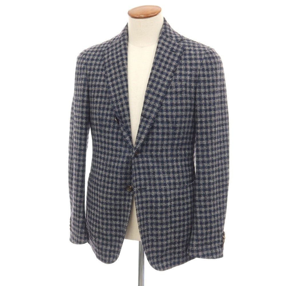 【中古】スティレ ラティーノ STILE LATINO ウールシルクナイロンリネン チェック 3B テーラードジャケット ネイビーxライトグレー【サイズ46】【 状態ランクB 】【 メンズ 】