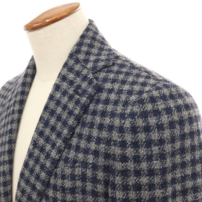 【中古】スティレ ラティーノ STILE LATINO ウールシルクナイロンリネン チェック 3B テーラードジャケット ネイビーxライトグレー【サイズ46】【 状態ランクB 】【 メンズ 】