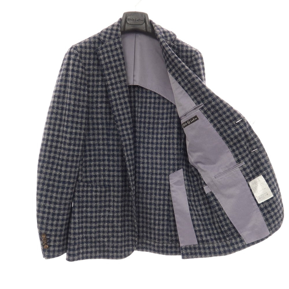 【中古】スティレ ラティーノ STILE LATINO ウールシルクナイロンリネン チェック 3B テーラードジャケット ネイビーxライトグレー【サイズ46】【 状態ランクB 】【 メンズ 】
