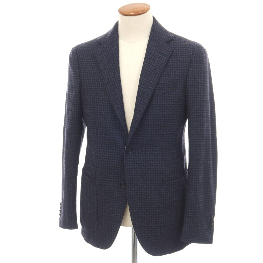 【中古】デペトリロ DE PETRILLO ウールカシミヤ ハウンドトゥース 3B テーラードジャケット ネイビーxブラック【サイズ46】【 状態ランクB 】【 メンズ 】