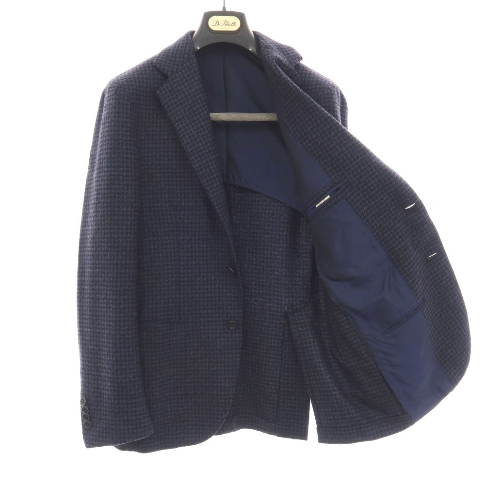 【中古】デペトリロ DE PETRILLO ウールカシミヤ ハウンドトゥース 3B テーラードジャケット ネイビーxブラック【サイズ46】【 状態ランクB 】【 メンズ 】