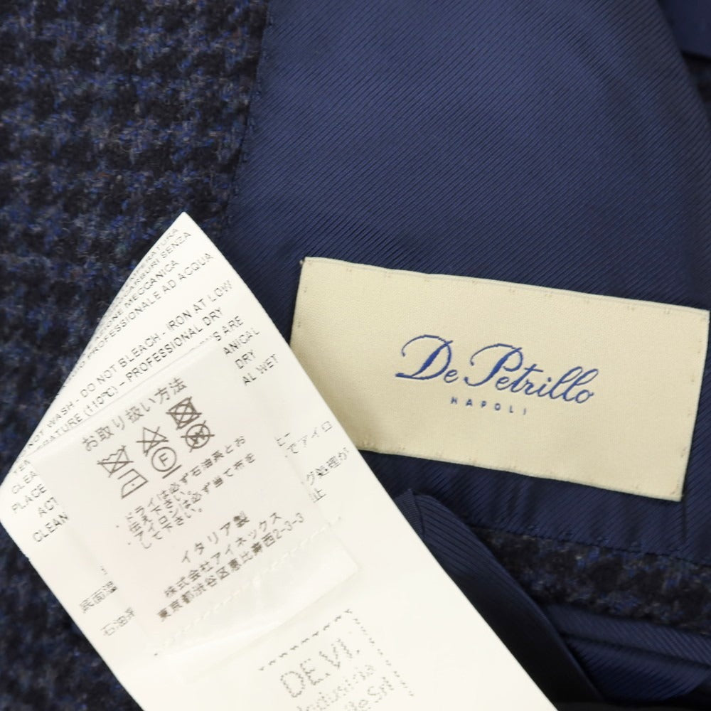 【中古】デペトリロ DE PETRILLO ウールカシミヤ ハウンドトゥース 3B テーラードジャケット ネイビーxブラック【サイズ46】【 状態ランクB 】【 メンズ 】