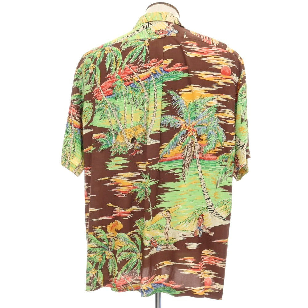 【中古】ポロ ラルフローレン Polo Ralph Lauren CALDWELL レーヨン 総柄プリント オープンカラー 半袖シャツ ライトグリーンxブラウン【サイズLL】【 状態ランクC 】【 メンズ 】