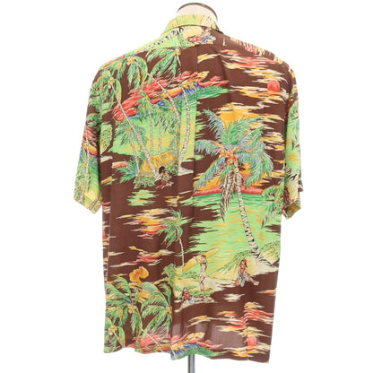 【中古】ポロ ラルフローレン Polo Ralph Lauren CALDWELL レーヨン 総柄プリント オープンカラー 半袖シャツ ライトグリーンxブラウン【サイズLL】【 状態ランクC 】【 メンズ 】