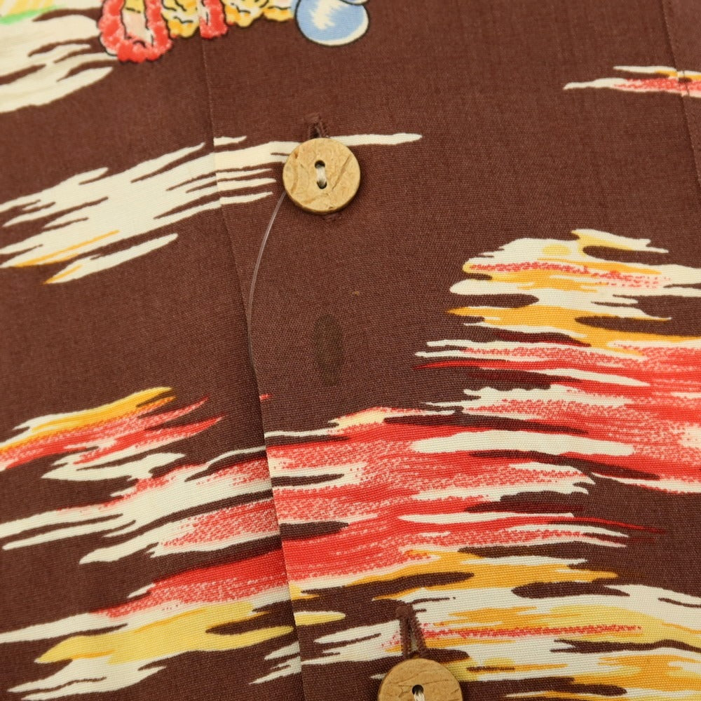 【中古】ポロ ラルフローレン Polo Ralph Lauren CALDWELL レーヨン 総柄プリント オープンカラー 半袖シャツ ライトグリーンxブラウン【サイズLL】【 状態ランクC 】【 メンズ 】