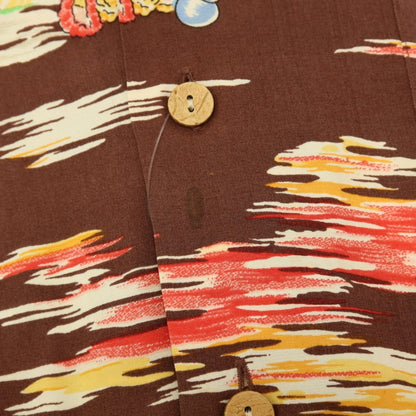 【中古】ポロ ラルフローレン Polo Ralph Lauren CALDWELL レーヨン 総柄プリント オープンカラー 半袖シャツ ライトグリーンxブラウン【サイズLL】【 状態ランクC 】【 メンズ 】