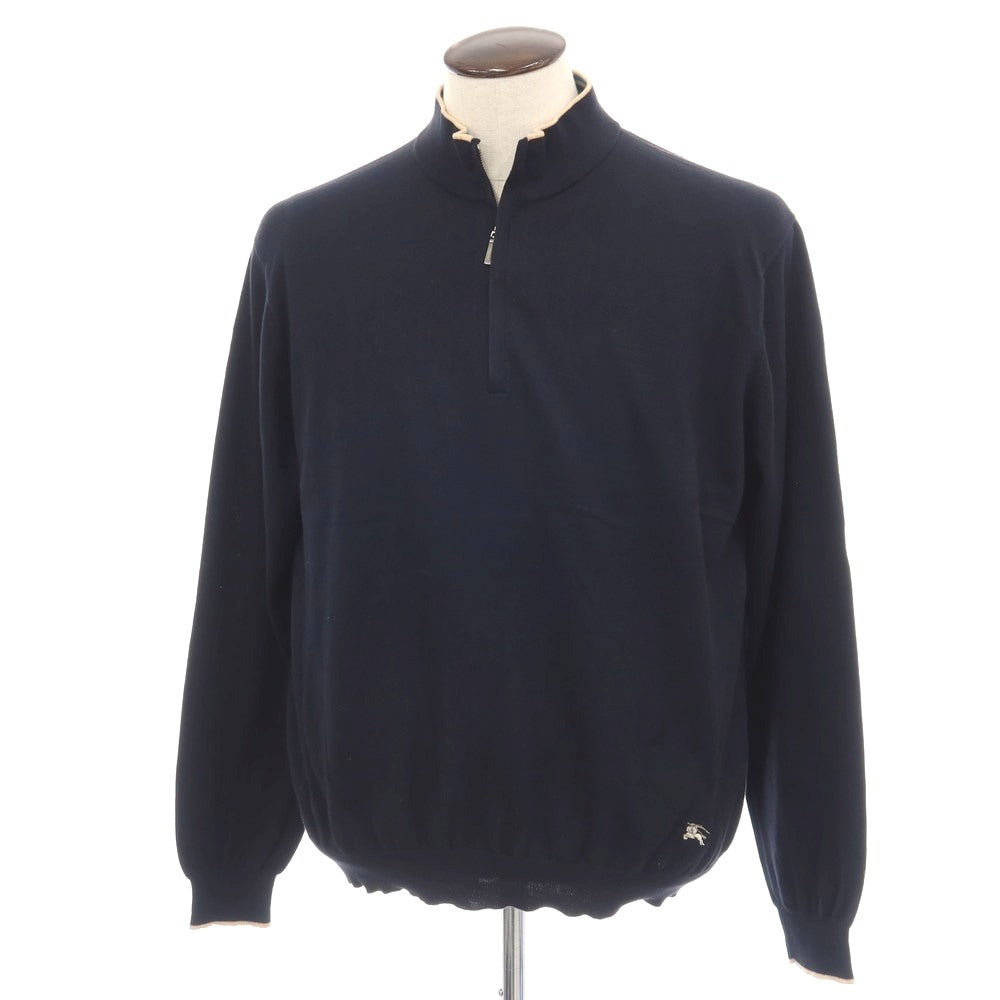 【中古】バーバリーゴルフ BURBERRY GOLF コットン ハーフジップ プルオーバーニット ネイビー【サイズLL】【 状態ランクC 】【 メンズ 】