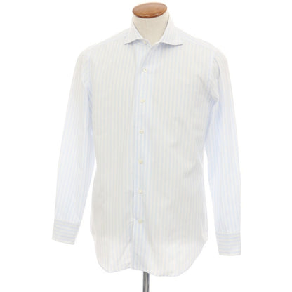 【中古】メイカーズシャツ カマクラ Makers Shirt 鎌倉 コットン ストライプ ワンピースカラー ドレスシャツ ホワイトxブルー【サイズ39】【 状態ランクC 】【 メンズ 】