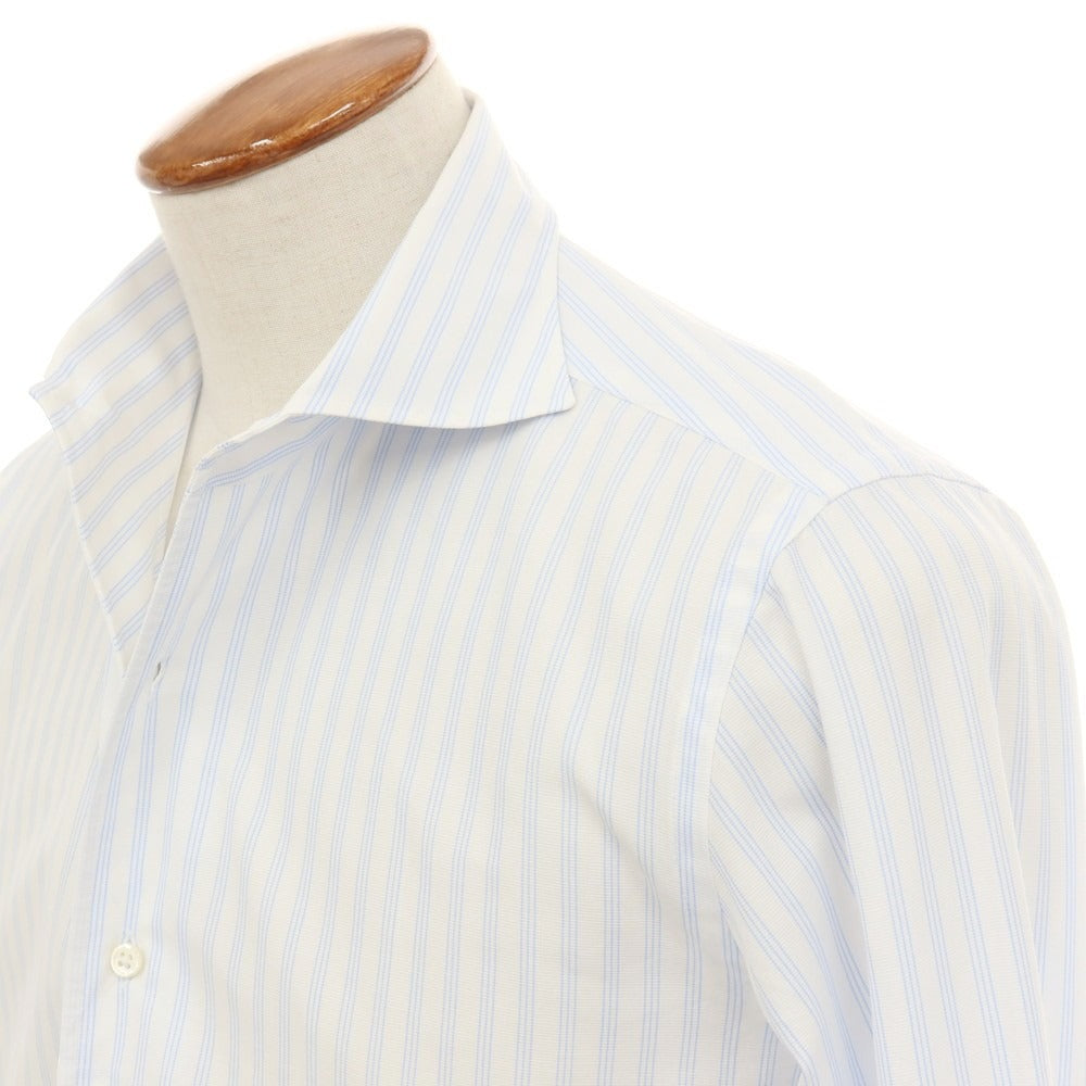 【中古】メイカーズシャツ カマクラ Makers Shirt 鎌倉 コットン ストライプ ワンピースカラー ドレスシャツ ホワイトxブルー【サイズ39】【 状態ランクC 】【 メンズ 】