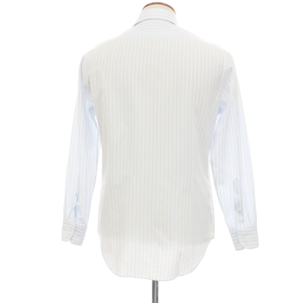 【中古】メイカーズシャツ カマクラ Makers Shirt 鎌倉 コットン ストライプ ワンピースカラー ドレスシャツ ホワイトxブルー【サイズ39】【 状態ランクC 】【 メンズ 】