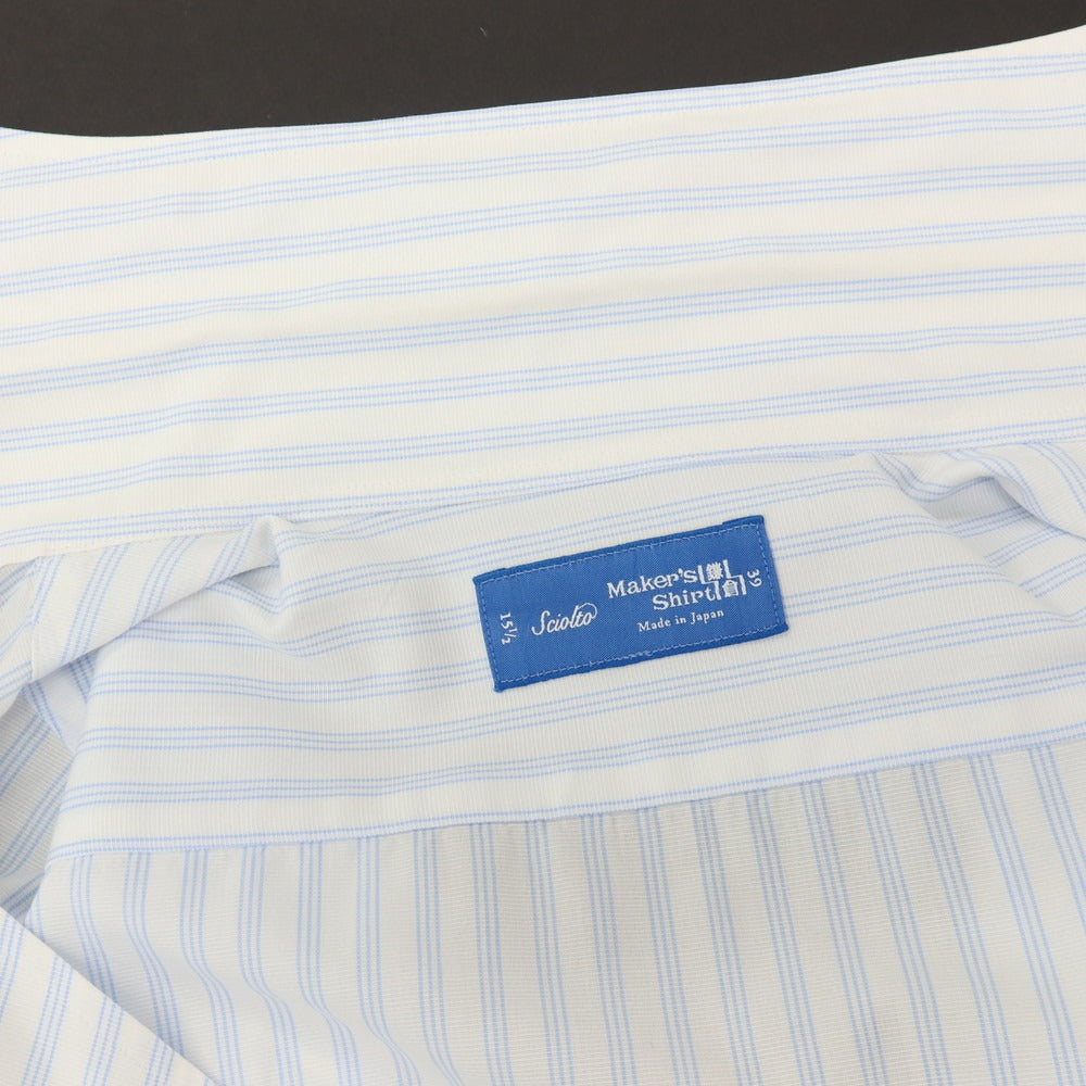 【中古】メイカーズシャツ カマクラ Makers Shirt 鎌倉 コットン ストライプ ワンピースカラー ドレスシャツ ホワイトxブルー【サイズ39】【 状態ランクC 】【 メンズ 】