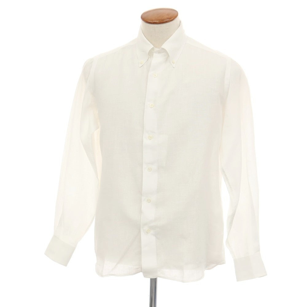 【中古】メイカーズシャツ カマクラ Makers Shirt 鎌倉 ピュアリネン ボタンダウン カジュアルシャツ ホワイト【サイズM】【 状態ランクB 】【 メンズ 】