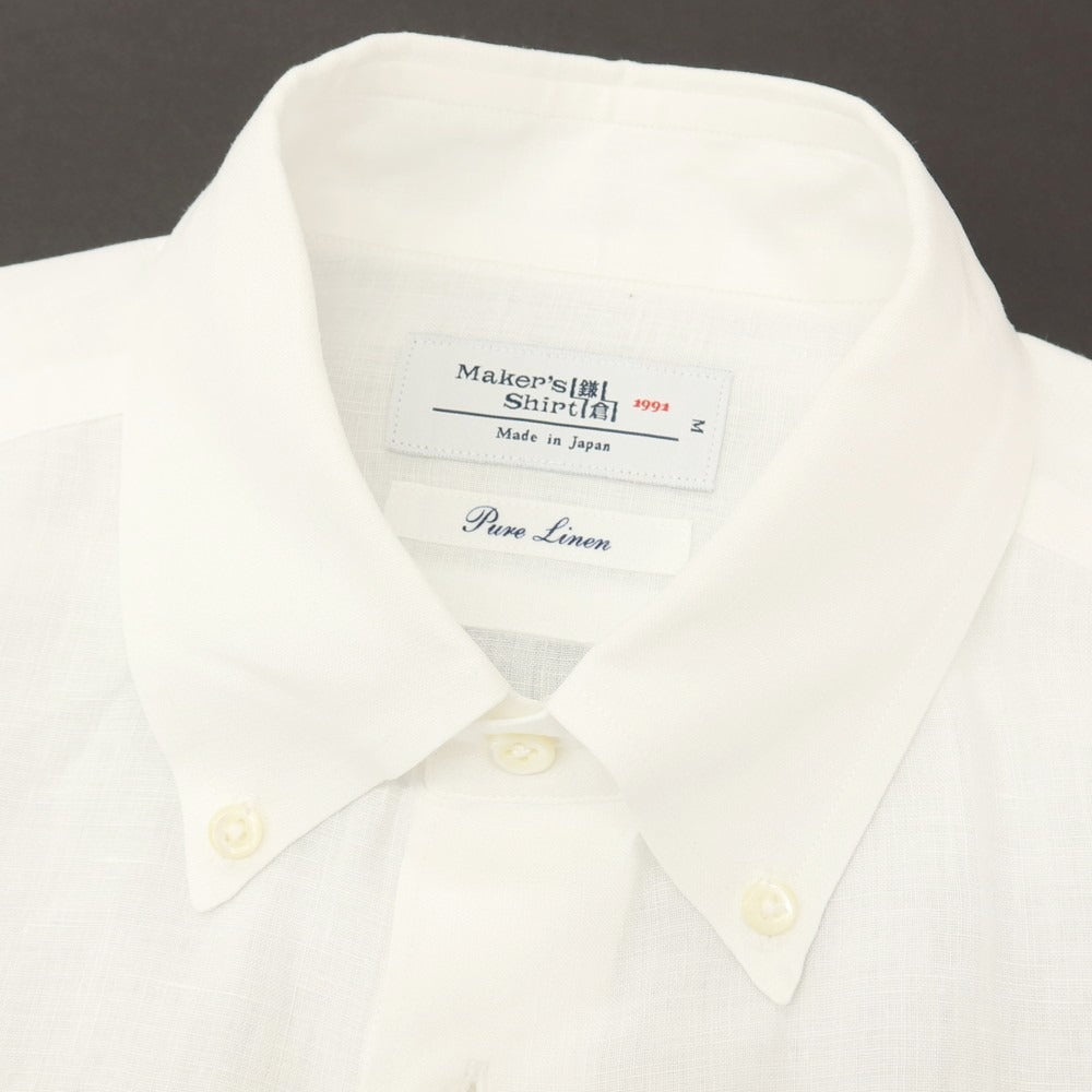 【中古】メイカーズシャツ カマクラ Makers Shirt 鎌倉 ピュアリネン ボタンダウン カジュアルシャツ ホワイト【サイズM】【 状態ランクB 】【 メンズ 】