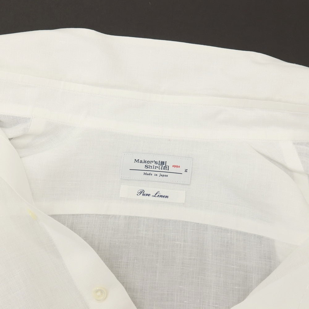 【中古】メイカーズシャツ カマクラ Makers Shirt 鎌倉 ピュアリネン ボタンダウン カジュアルシャツ ホワイト【サイズM】【 状態ランクB 】【 メンズ 】