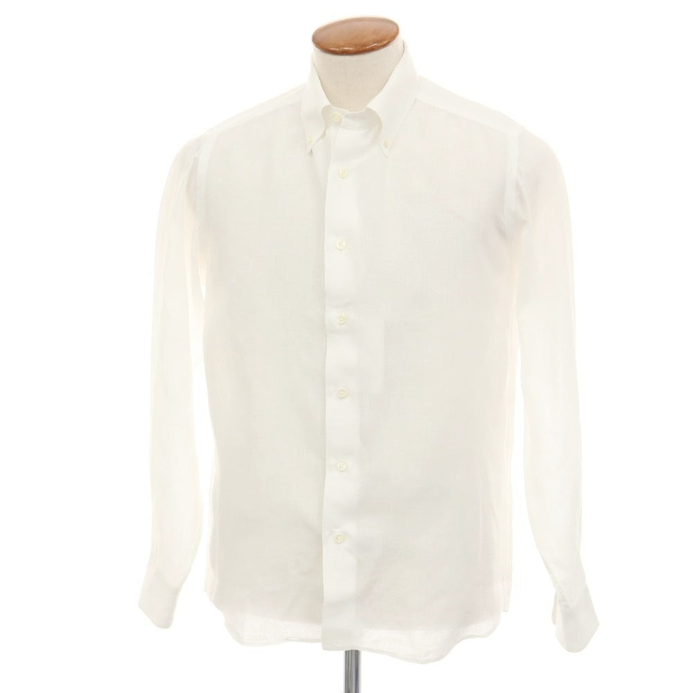 【中古】メイカーズシャツ カマクラ Makers Shirt 鎌倉 ピュアリネン ボタンダウン カジュアルシャツ ホワイト【サイズM】【 状態ランクB 】【 メンズ 】