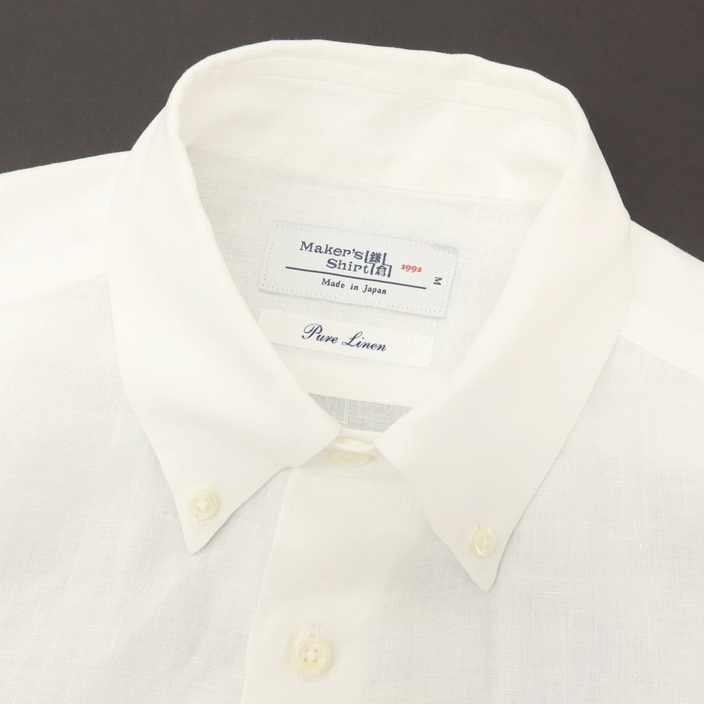【中古】メイカーズシャツ カマクラ Makers Shirt 鎌倉 ピュアリネン ボタンダウン カジュアルシャツ ホワイト【サイズM】【 状態ランクB 】【 メンズ 】