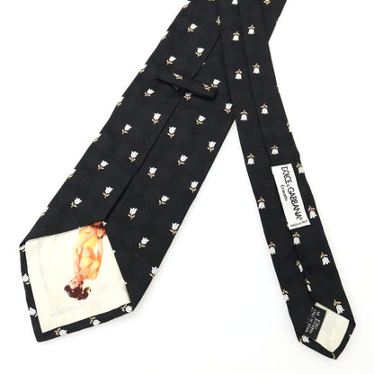 【中古】ドルチェアンドガッバーナ DOLCE&amp;GABBANA シルク チューリップ 小紋柄ネクタイ ブラックxホワイト【 状態ランクC 】【 メンズ 】