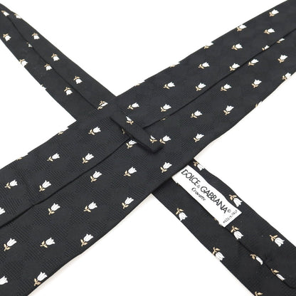 【中古】ドルチェアンドガッバーナ DOLCE&amp;GABBANA シルク チューリップ 小紋柄ネクタイ ブラックxホワイト【 状態ランクC 】【 メンズ 】