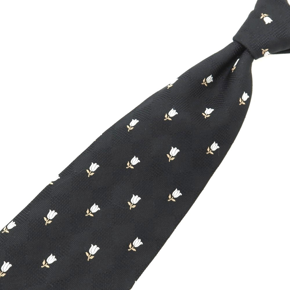【中古】ドルチェアンドガッバーナ DOLCE&amp;GABBANA シルク チューリップ 小紋柄ネクタイ ブラックxホワイト【 状態ランクC 】【 メンズ 】